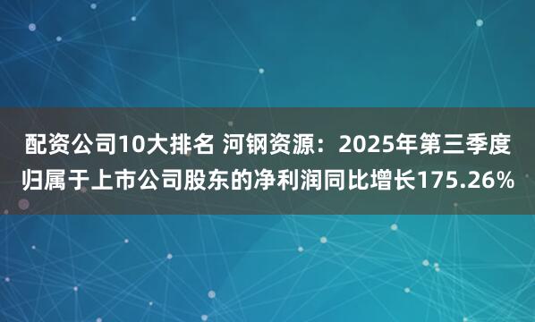 配资公司10大排名 河钢资源：2025年第三季度归属于上市公司股东的净利润同比增长175.26%